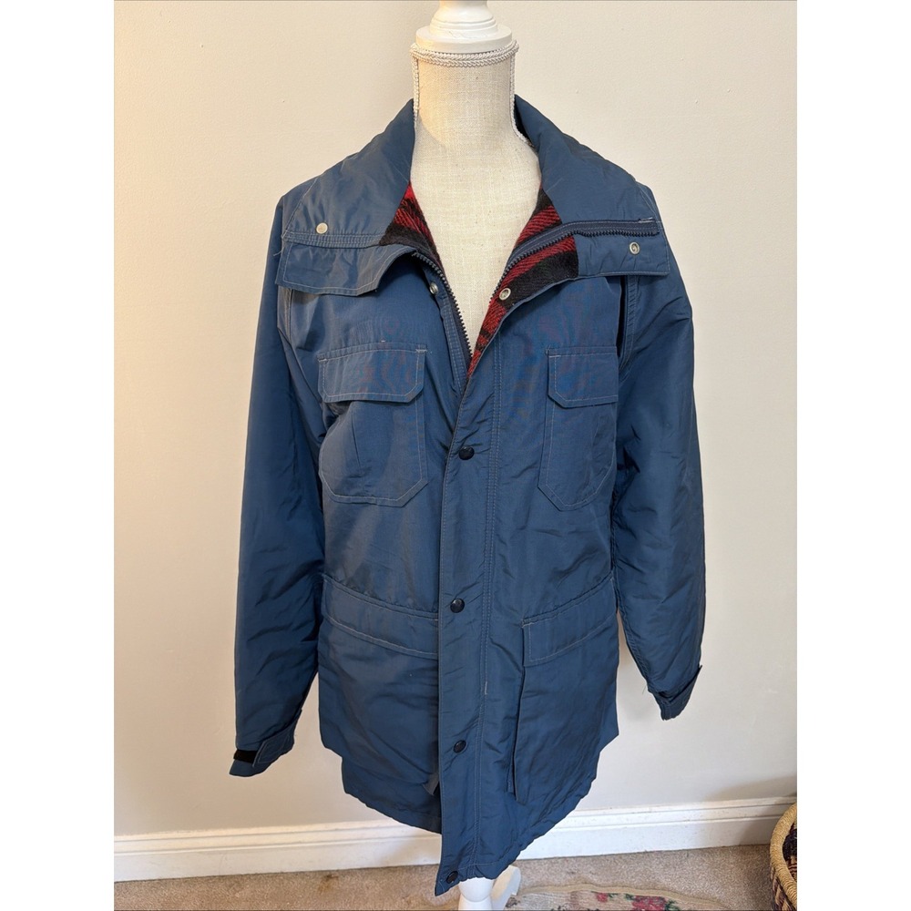 RARE VTG 80s Blue Wool Maine Guide Flannel Lined Jacket USA Made Men 40